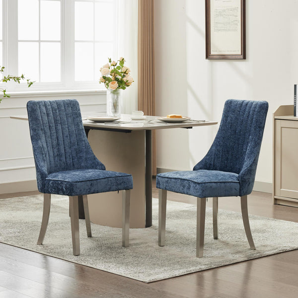 English Elm Rayon High Back Dining Chair Set with Plush Flocking Upholstery, Golden Stainless Legs, Comfort-Focused Design Blue W1143P293317