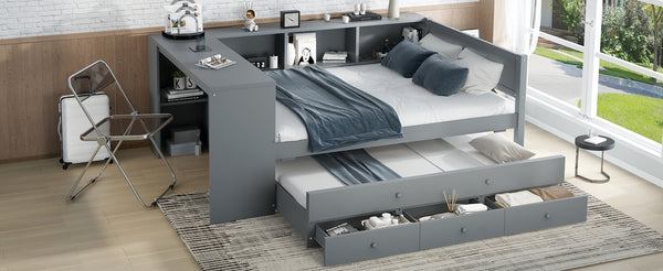 English Elm Full Size Daybed With Trundle, Stylish Gray Frame, Storage Drawers, Desk & Ultimate Space Saver W1580S00206