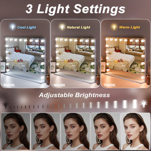English Elm Vanity Desk Hollywood Mirror 18 Led Bulbs Rgb Strip Bluetooth Speakers 11 Drawers W3660S00003