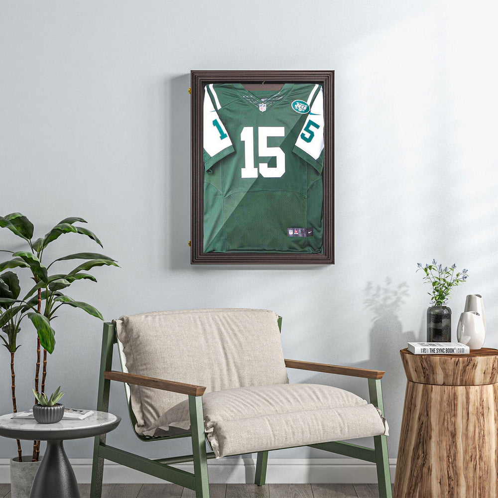 English Elm HOMCOM Shadow Box Jersey Display Case 23.5" x 31.5" Brown UV-Resistant Acrylic with Locks and Hooks W2225P173823