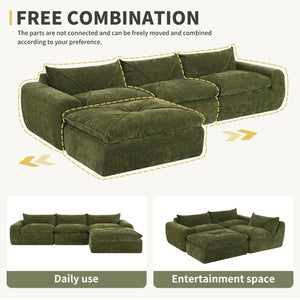 English Elm 116'' Fully Compressed Sofa with Legless Chenille Design, High-Density Comfort, Modular Flexibility and No Assembly Required Green N723S9707F