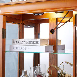 English Elm Lighted Glass Curio Cabinet With Adjustable Shelves, Elegant Oak Frame & Integrated Lighting For Showcasing Collectibles W2275P178797