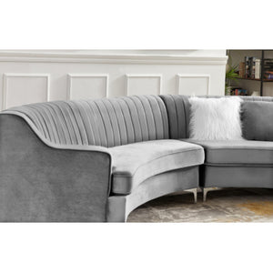 English Elm Grey Curved Fabric Sofa with Storage Mid Century Low Profile Living Room Seating W30843130