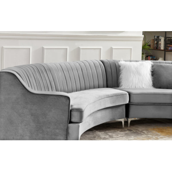 English Elm Grey Curved Fabric Sofa with Storage Mid Century Low Profile Living Room Seating W30843130