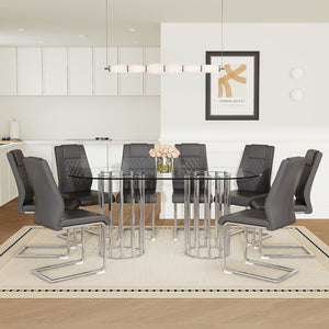 English Elm Black Wood Grain Mdf Dining Table Set Seats Four with Suede Upholstered Chairs Dark Gray,Silver,Transparent W1151S04735