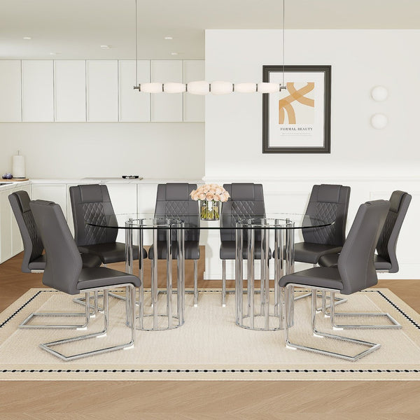 English Elm Black Wood Grain Mdf Dining Table Set Seats Four with Suede Upholstered Chairs Dark Gray,Silver,Transparent W1151S04735