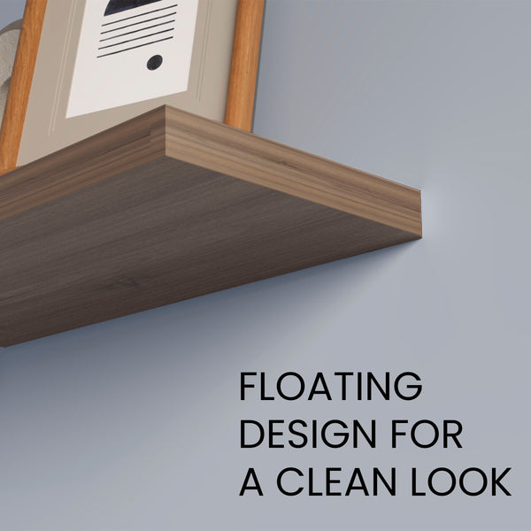 English Elm Fm Furniture Iva Floating Shelves, Natural Walnut Melamine, Modern Storage Solution For Home Decor B128P361098