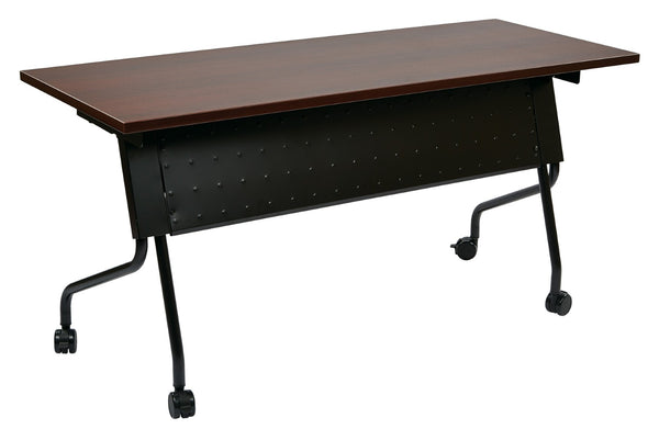 OSP Home Furnishings 5' Flip Top Nesting Training Table with Locking Casters for Classrooms and Offices Mahogany Black 84225BM