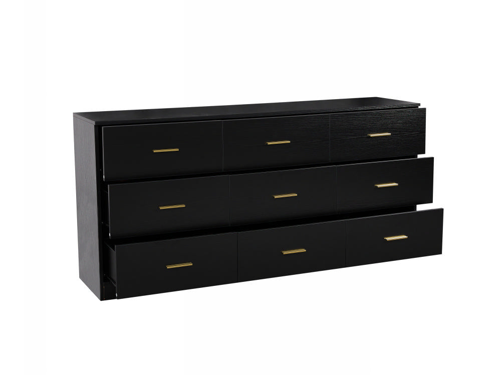 English Elm Modern 9-Drawer Black Dresser — Sleek 3-Column Chest, Waterproof Surface, Sturdy Engineered Board Storage W1785P324460