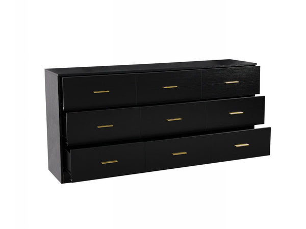 English Elm Modern 9-Drawer Black Dresser — Sleek 3-Column Chest, Waterproof Surface, Sturdy Engineered Board Storage W1785P324460