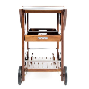 English Elm Christopher Knight Home® - BAR Tillary Outdoor Acacia Wood Drop-Leaf Bar Cart with Wine Rack, Drawers & Aluminum Wheels, Oak 60987.00