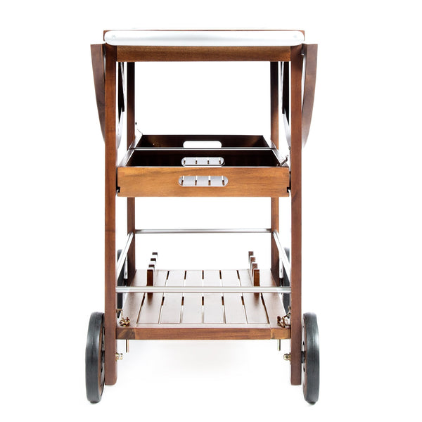 English Elm Christopher Knight Home® - BAR Tillary Outdoor Acacia Wood Drop-Leaf Bar Cart with Wine Rack, Drawers & Aluminum Wheels, Oak 60987.00