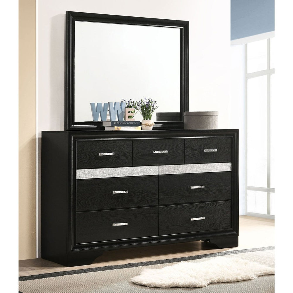 English Elm Annie Black Glam Dresser with Mirror Crystal Pulls and Jewelry Storage Bedroom Set B062S01761