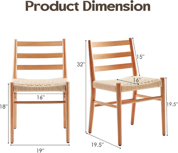 English Elm Dining Chairs with Handwoven Rope Seats and Iron Frame Mid Century Modern Set of 2 Beige,Natural T3623P438623