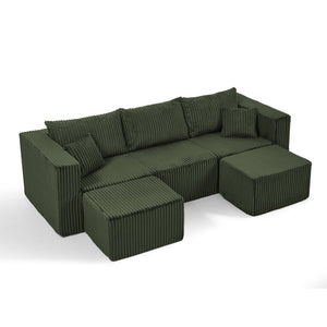 English Elm Compact Modular Sectional Corduroy Sofa High Density Foam Fill for Small Space Living Green W487P411613