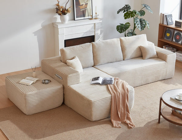 English Elm 104''cloud Modular U-shaped Sectional Plush Corduroy Deep Seat Sofa for Living Room W3975S00028