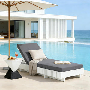 English Elm Modern Acacia Wood Outdoor Chaise Lounge Slatted Reclining Poolside Sun Chair Dark Grey,White N770P281696W_N770P208326G