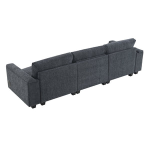 English Elm 96*35''Chenille Multifunctional Sectional Sofa with Bluetooth Speakers, Drop Table, USB Ports & Storage Dark Gray N723S9750B