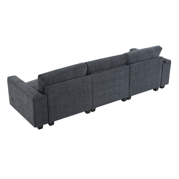 English Elm 96*35''Chenille Multifunctional Sectional Sofa with Bluetooth Speakers, Drop Table, USB Ports & Storage Dark Gray N723S9750B