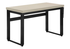 English Elm Computer Desk - Adjustable Height Standing Workstation, Modern Beige Laminate & Black Metal Frame B2710P219894