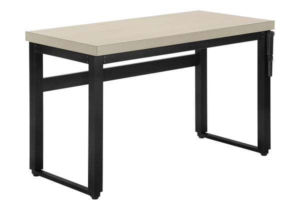 English Elm Computer Desk - Adjustable Height Standing Workstation, Modern Beige Laminate & Black Metal Frame B2710P219894