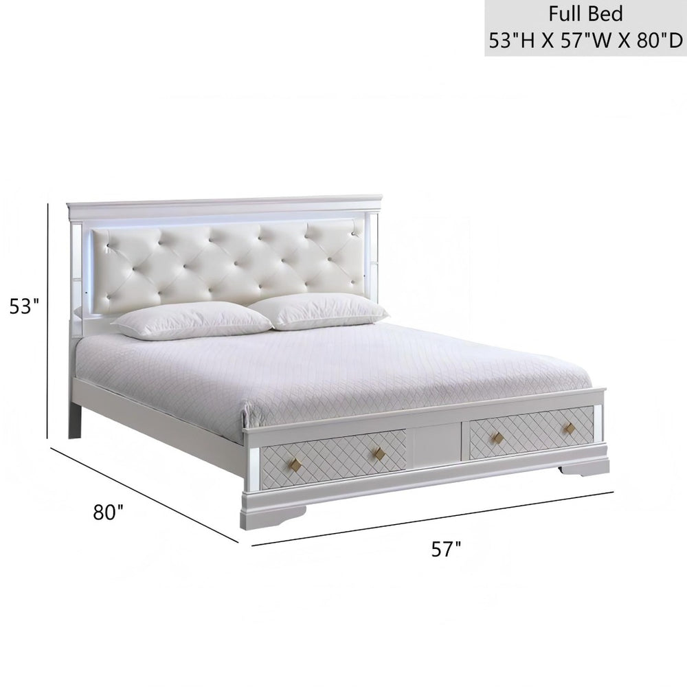 English Elm Verona Full Bed Frame With Led Headboard, Pearl White - Stylish Storage & Modern Design, No Mattress B078S00640-GIGA