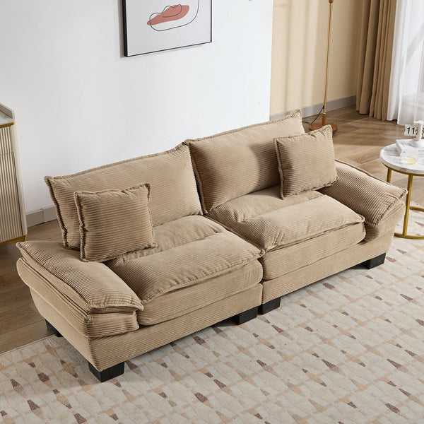 English Elm Corduroy Modern Sofa Sleeper Loveseat with Double-Layer Cushions, Two Pillows, Sturdy Frame 84" khaki W676P227338