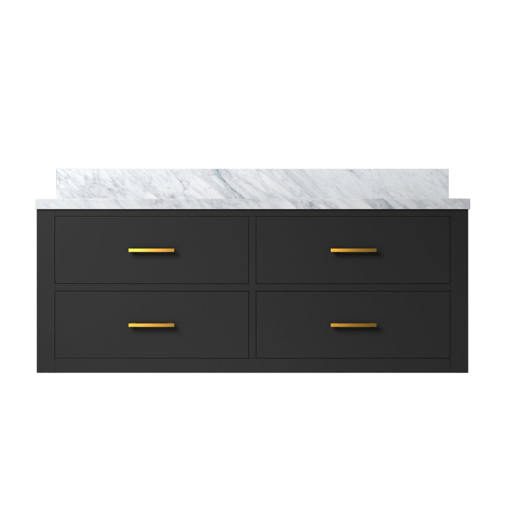 English Elm Black 48-Inch Single Bath Vanity With Luxurious Carrara Marble Top & Ample Storage Space Solutions B2731P257991