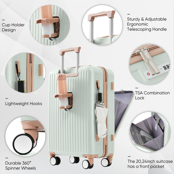 English Elm Luggage Set 3 Piece Abs Hard Shell Spinner Carry on with Usb Port and Cup Holder N726P187632B
