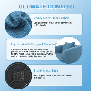 English Elm 360° 360 Swivel Teddy Velvet Accent Chair Plush Cocoon Seat for Living Room or Bedroom Blue W5385P433230