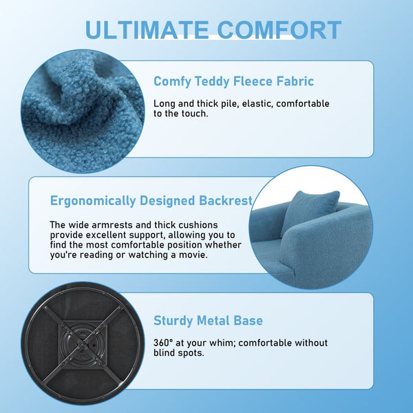 English Elm 360° 360 Swivel Teddy Velvet Accent Chair Plush Cocoon Seat for Living Room or Bedroom Blue W5385P433230
