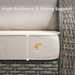 English Elm 73.6" Handwoven Pe Wicker Outdoor Sofa Three Seat Sculptural Arc Design with Cushions T3773P418581