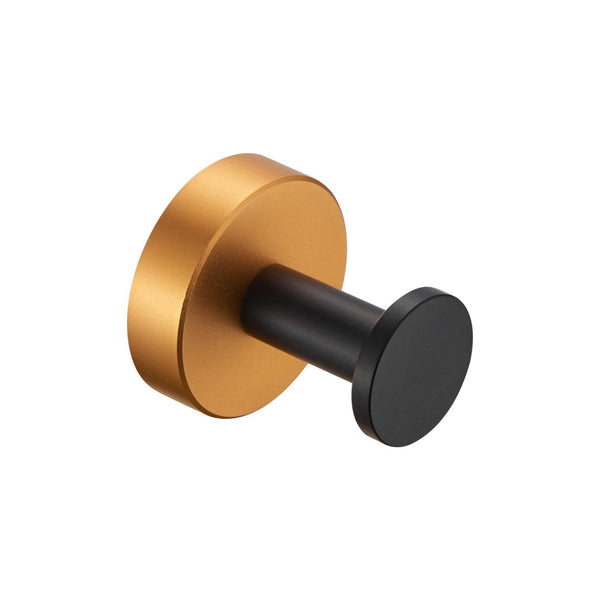 English Elm Round Wall Hooks For Coats & Towels - Black & Gold Metal, 2-Pack, Stylish Space-Saving Design T3177P280086-GIGA