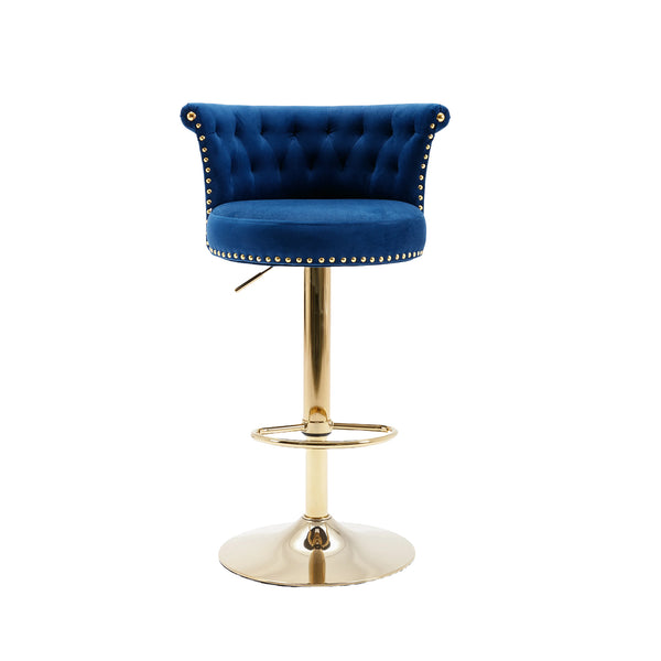 English Elm UNITED Velvet 360° Rotating Bar Chair with Diamond Stitching, Gold Frame, Plush Foam Seat, Adjustable Height Navy W1568P361717