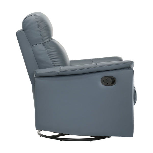English Elm Blue Blue-gray Top Grain Leather Swivel Glider Recliner Chair – 360° Motion, Pull-Tab Recline, Modern Comfort B011P329271