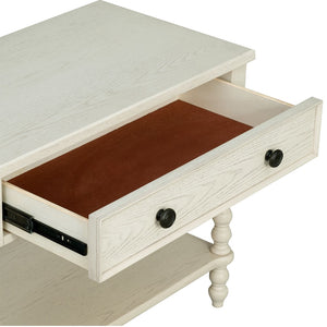 English Elm Large Cottage Nightstand with Spindle Legs Open Shelf and Drawer for King Beds Antique Cream B035P408397