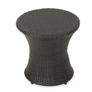 English Elm 19" Kono Hourglass Wicker Side Table Pe Rattan Sculptural Accent for Patio or Living Room Brown Multi N773P362078B
