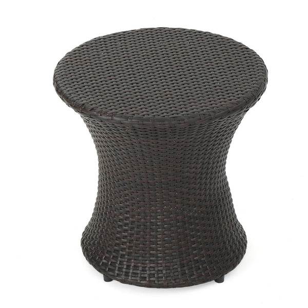 English Elm 19" Kono Hourglass Wicker Side Table Pe Rattan Sculptural Accent for Patio or Living Room Brown Multi N773P362078B