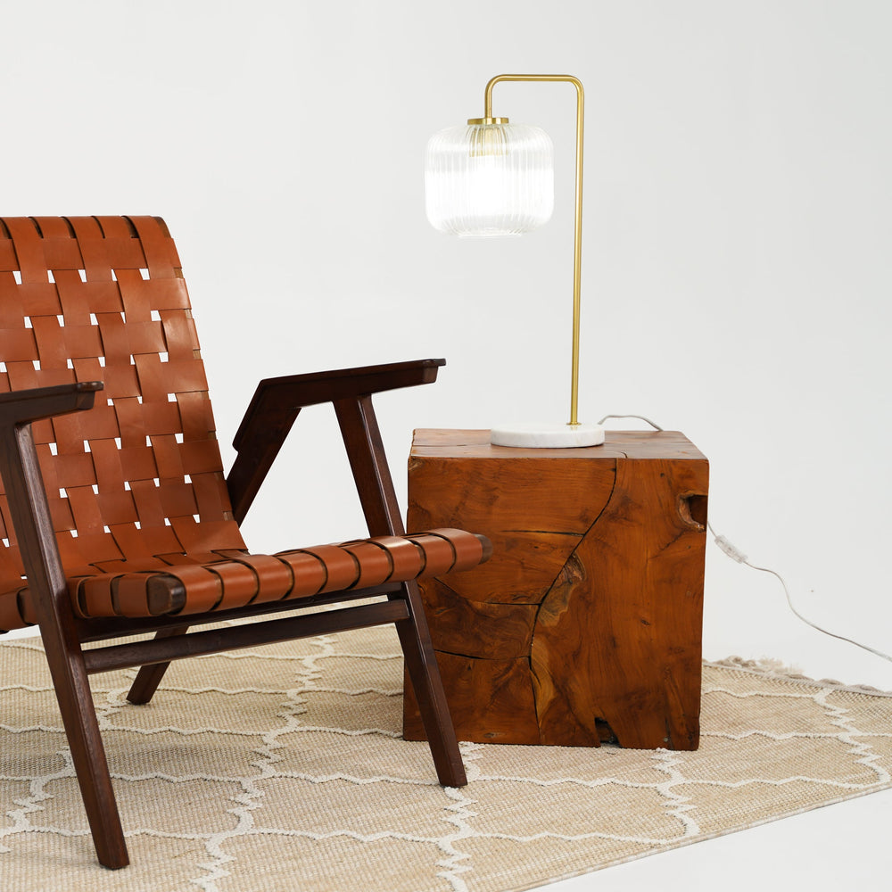 English Elm Ashcroft Furniture - Haven Elegant Clear Glass Table Lamp with Gold Brush Metal & Faux Marble Base, Button Control B183P231774