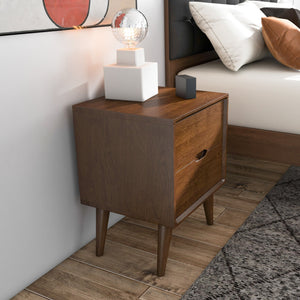 English Elm Ashcroft Furniture - Alexandra Mid-Century Modern Night Stand – Solid Walnut Brown 2-Drawer Bedside Table, Compact Storage Elegance B183P231815