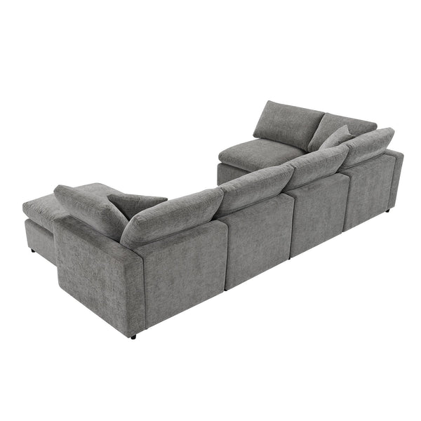 English Elm Modular Cloud Sofa Bed] 130"x65" 6-Seat Chenille Sectional with Ottoman, Convertible U-Shaped Sleeper, Customizable Comfort N723S9583G