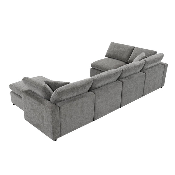 English Elm [video Modular Cloud Sectional Sofa Chenille Six Seat Sleeper with Ottoman for Living Room Gray N723S9583G