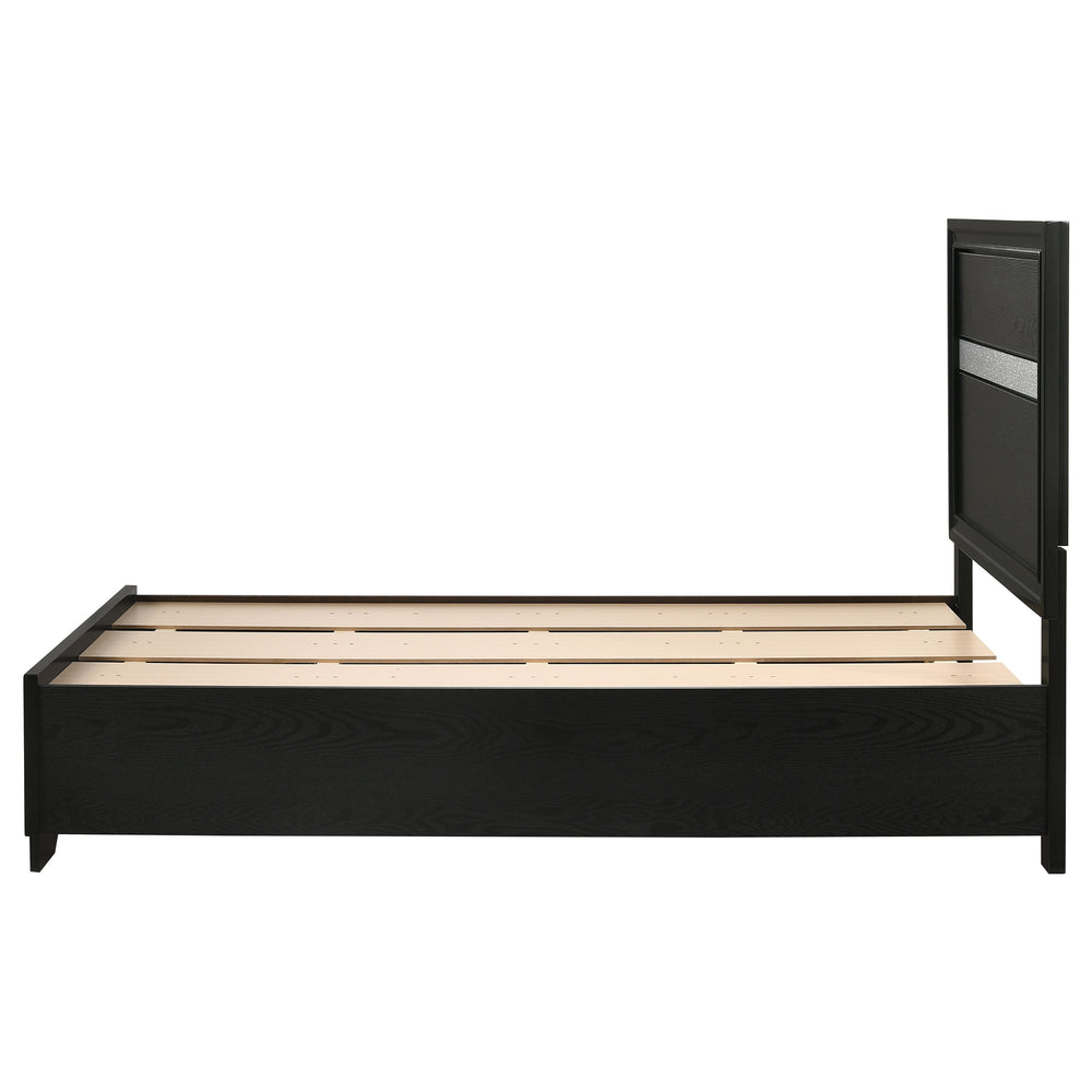 English Elm Urbana Black Twin Storage Panel Bed with Crystal Pulls & Glitter Trim, Slatted Platform, Drawers B062S00698