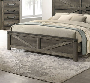 English Elm Rustic Farmhouse 3pc Queen Bed Set with Metal-Accent Headboard & Antique Brass Handles, Sturdy Gray 68 L x 35 W x 7 H B2741S00167