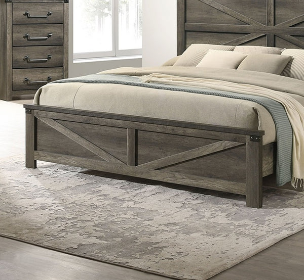 English Elm Rustic Queen Size Farmhouse Bed with Distressed Wood Headboard, Metal Accents, Durable Engineered Wood Gray 83 L x 35 W x 6 H B2741S00166