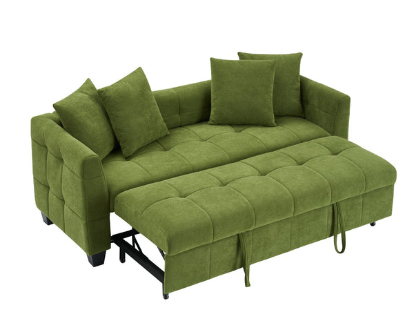 English Elm 77.9-inch cloud velvet 3-seater sofa bed with pull-out sleeper, sturdy wood frame, high-density foam comfort Green W1278S00075