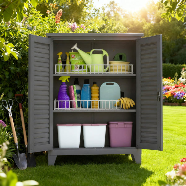 English Elm 47'' Heavy-Duty Metal Tool Storage Cabinet Slate - Space-Saving Wall Mount, Adjustable Shelves, Pegboard Organizer W3387P351632