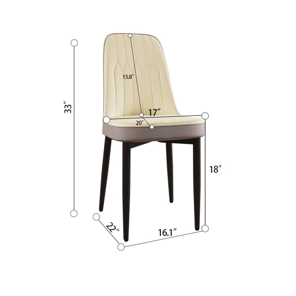 English Elm A Set Of 4 Modern Pu Leather Dining Chairs With Soft Cushions & Sturdy Black Metal Legs - Beige/Grey W2189P168411