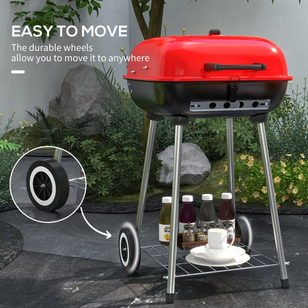 English Elm Outsunny Square Charcoal Grill Enameled Steel Bbq Smoker with Wheels for Outdoor Cooking W2225P200659