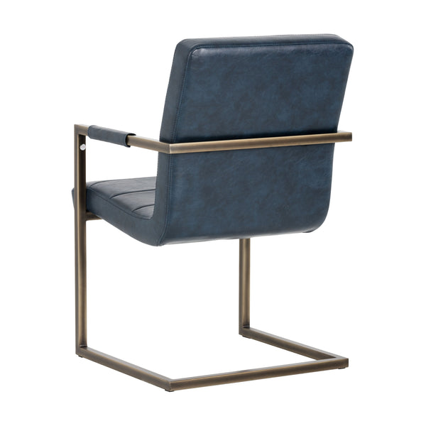 Sunpan Jafar Dining Armchair Set - Retro-Inspired Faux Leather Design with Rustic Bronze Steel Frame Vintage Blue